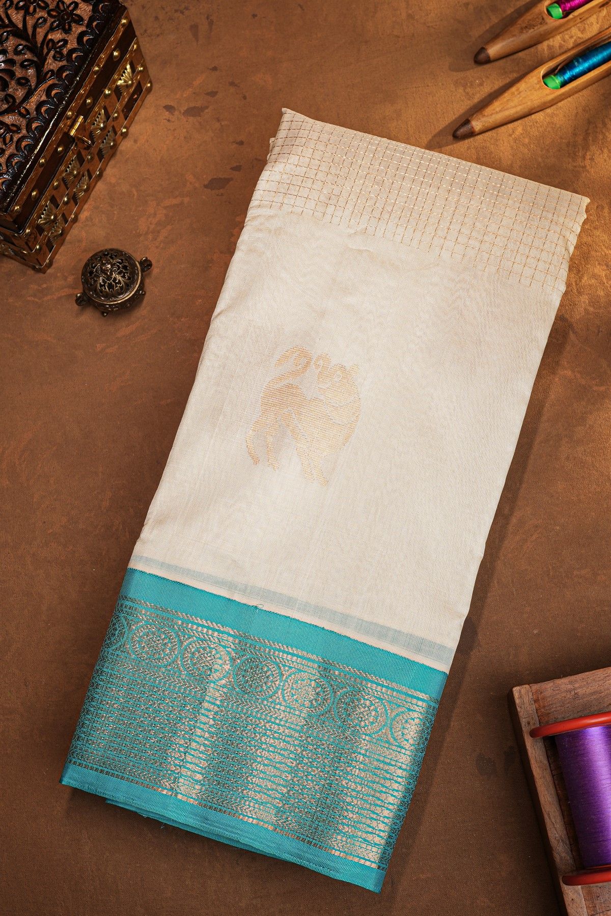 Kuppadam Sico Off White Saree With Floral And Zari Lines Border