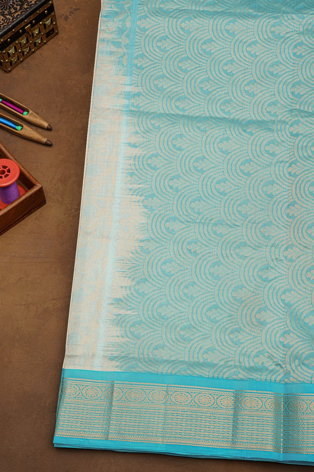 Kuppadam Sico Off White Saree With Floral And Zari Lines Border