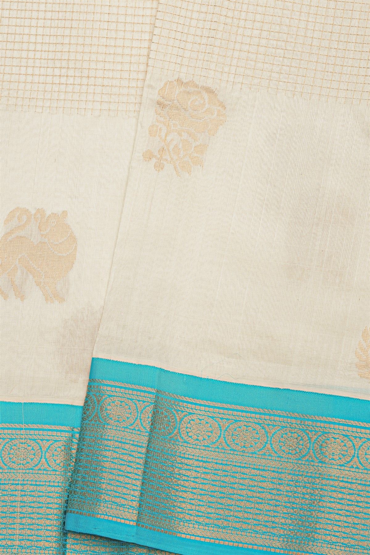 Kuppadam Sico Off White Saree With Floral And Zari Lines Border