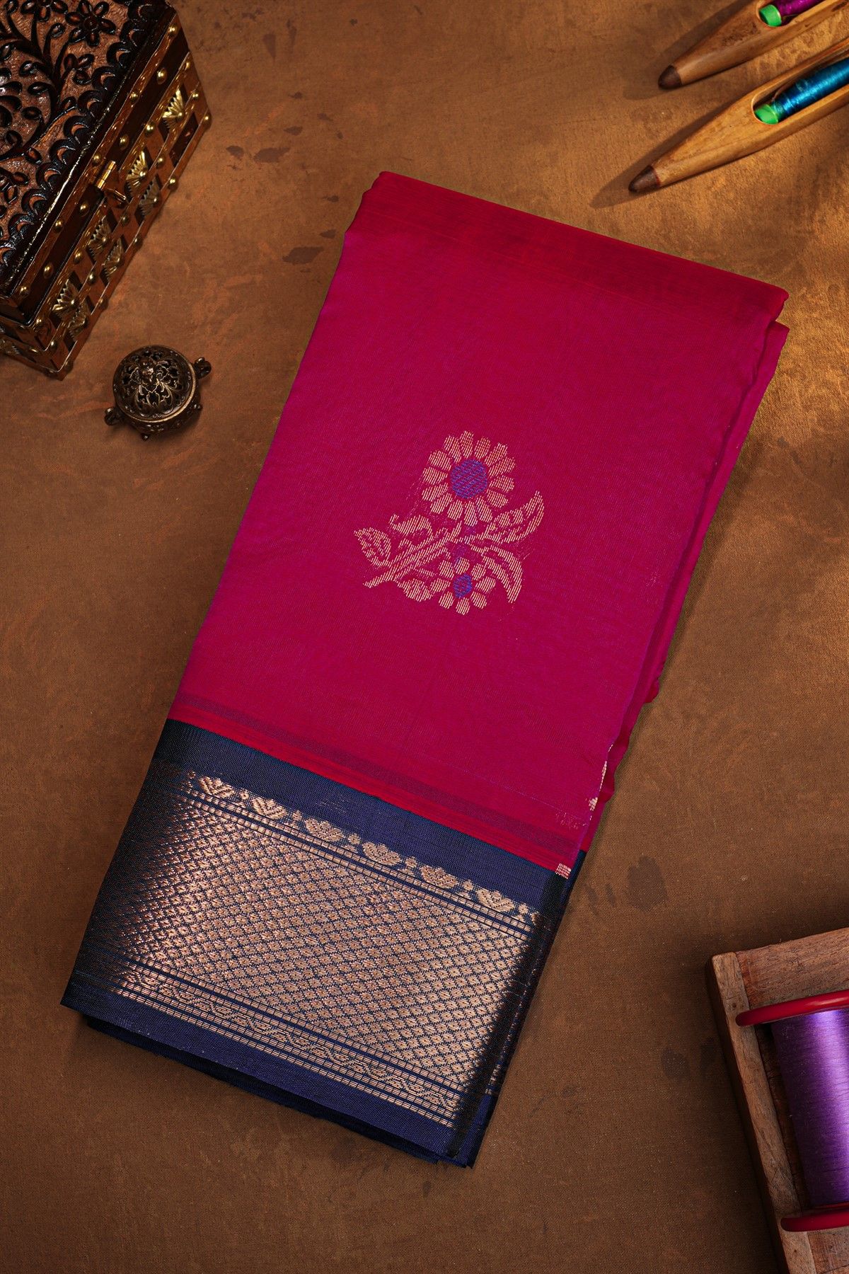 Kuppadam Sico Rani Pink Saree With Floral And Butti Body