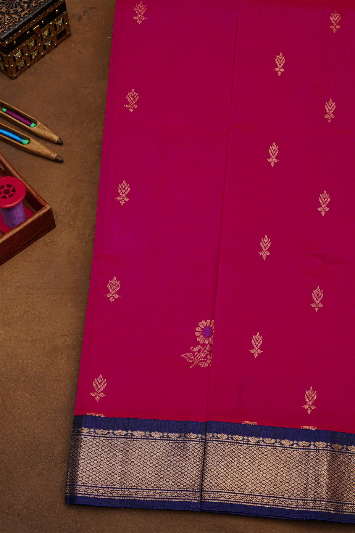 Kuppadam Sico Rani Pink Saree With Floral And Butti Body
