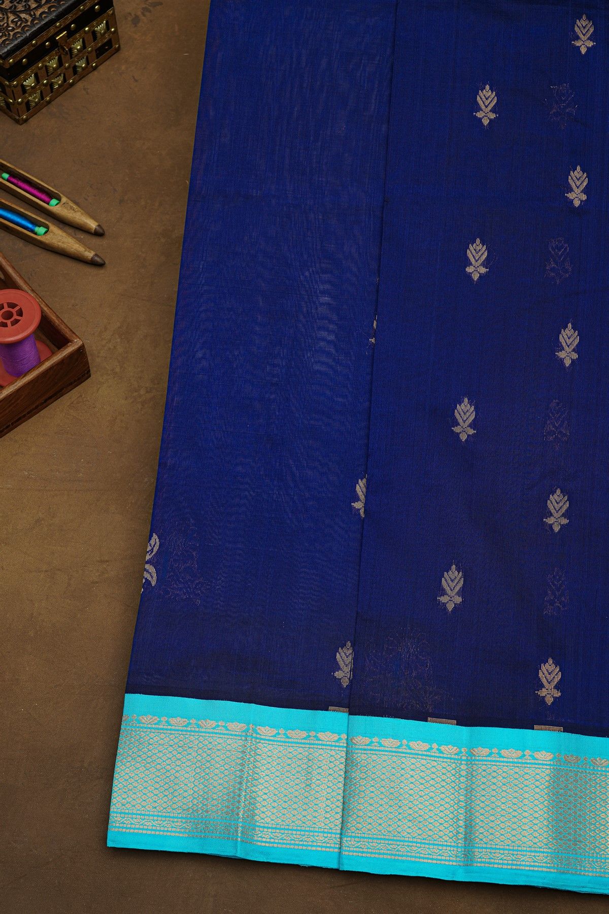 Kuppadam Sico Blue Saree With Floral And Butti Body