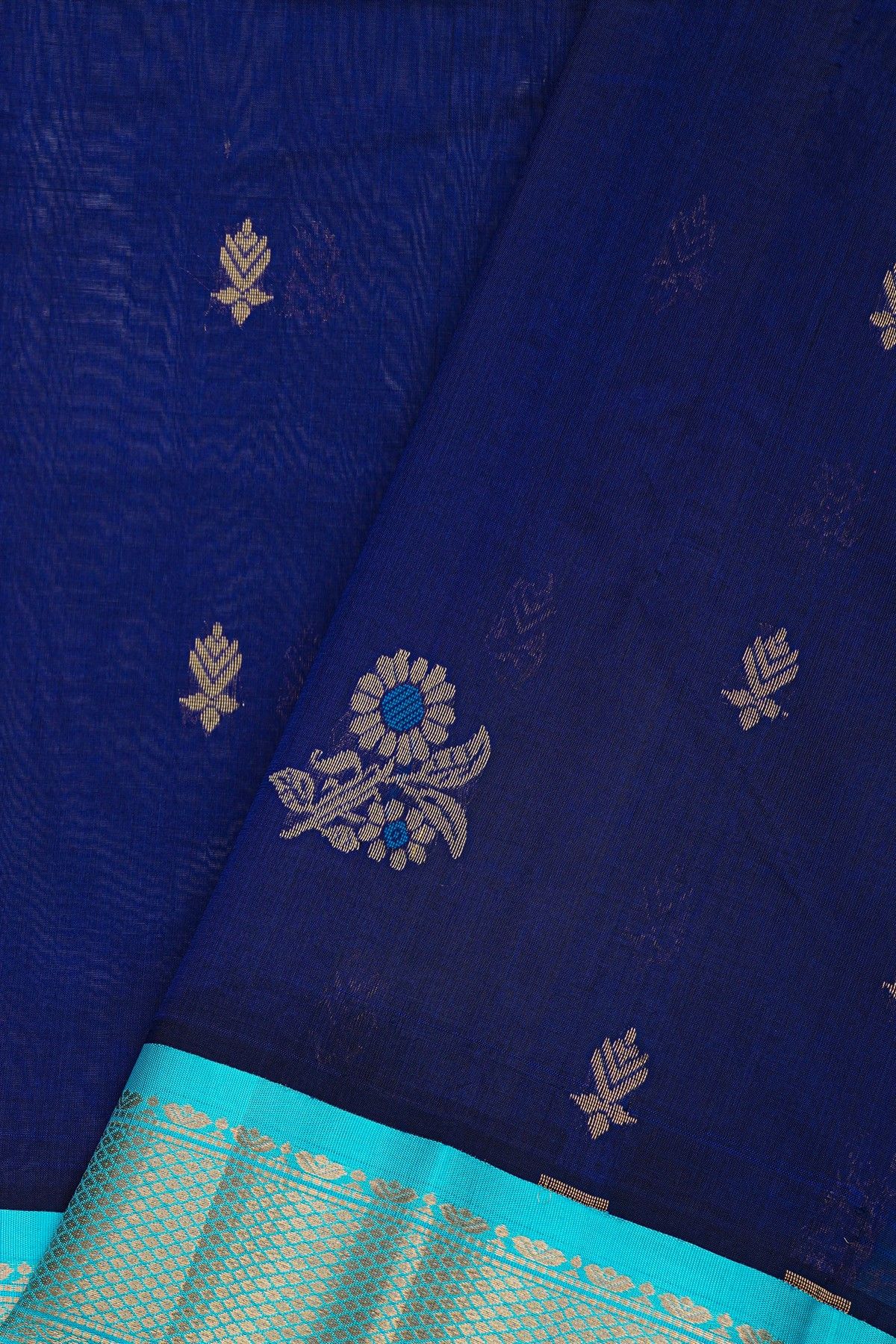 Kuppadam Sico Blue Saree With Floral And Butti Body