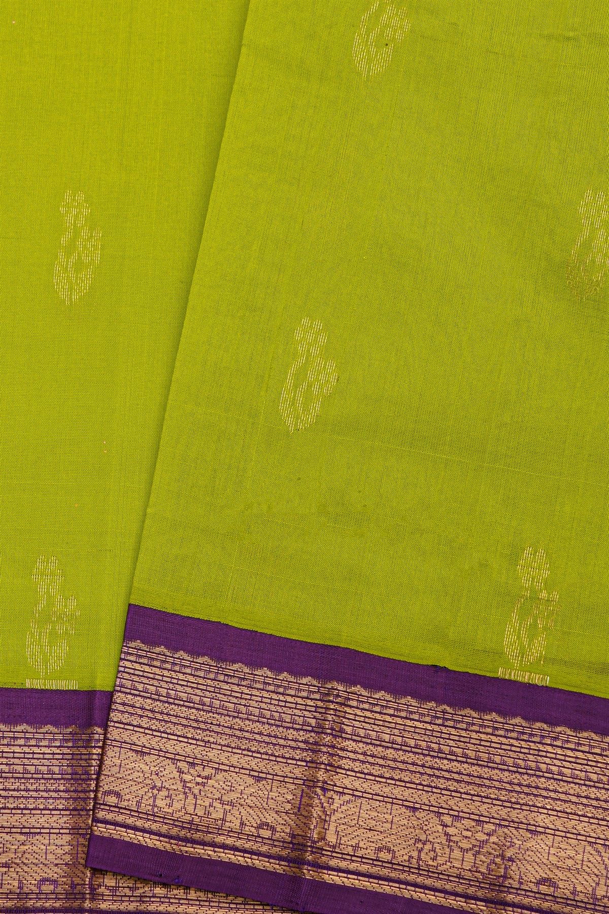 Kuppadam Sico Lime Green Saree With Floral And Elephant Border