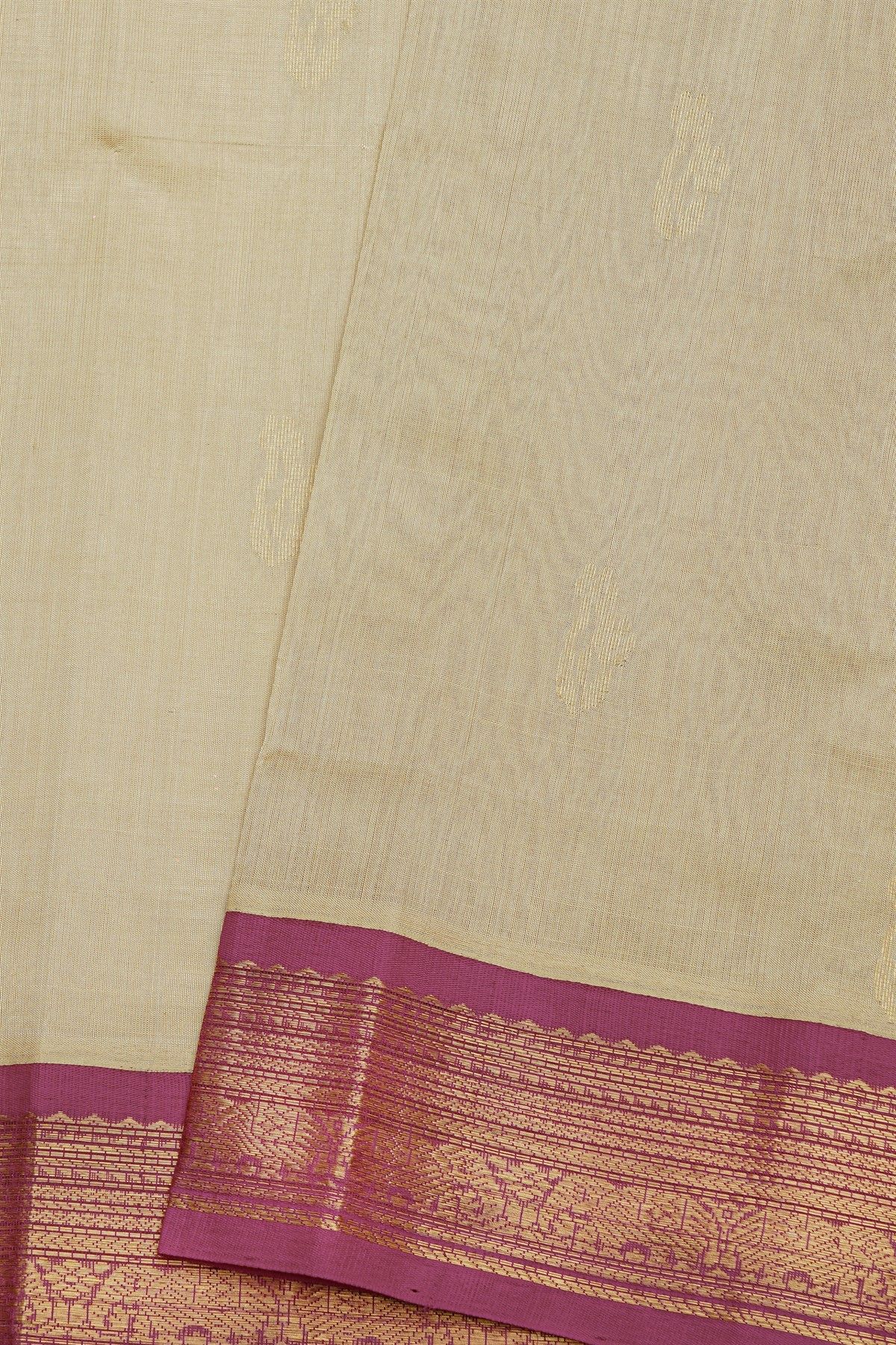 Kuppadam Sico Beige Saree Showcasing Floral And Elephant Border
