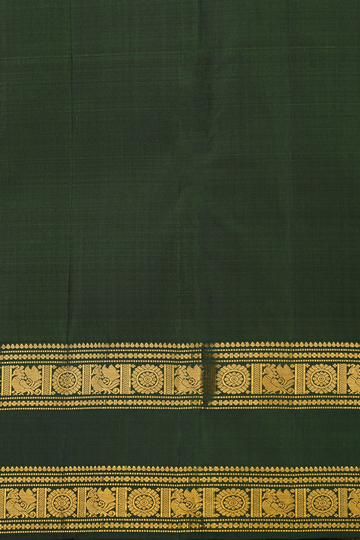 Kancheepuram Silk Dual Colour Saree With Florals And Peacocks Traditional Gap Border