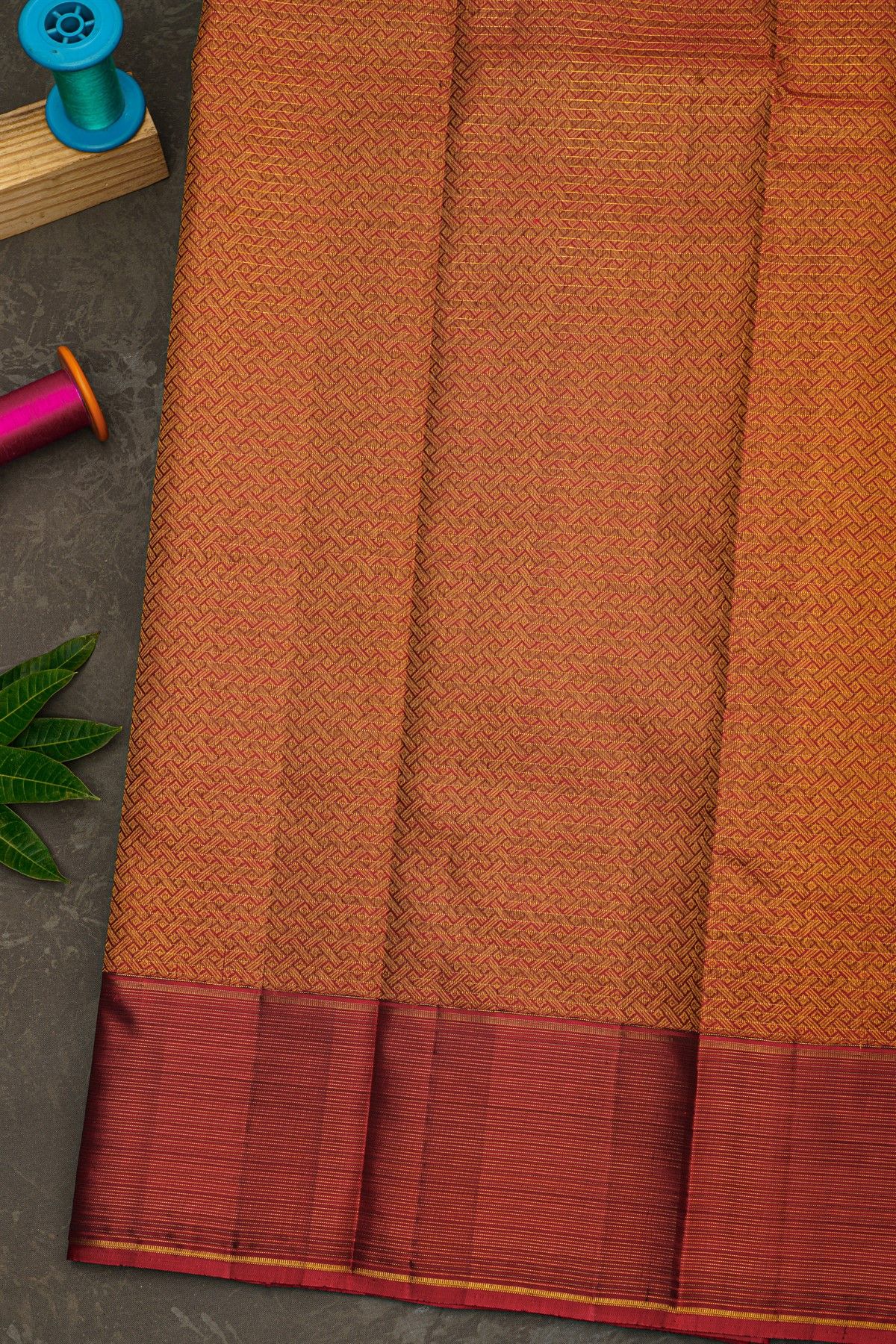 Kancheepuram Silk Bottle Green Saree With Zari Checks Body