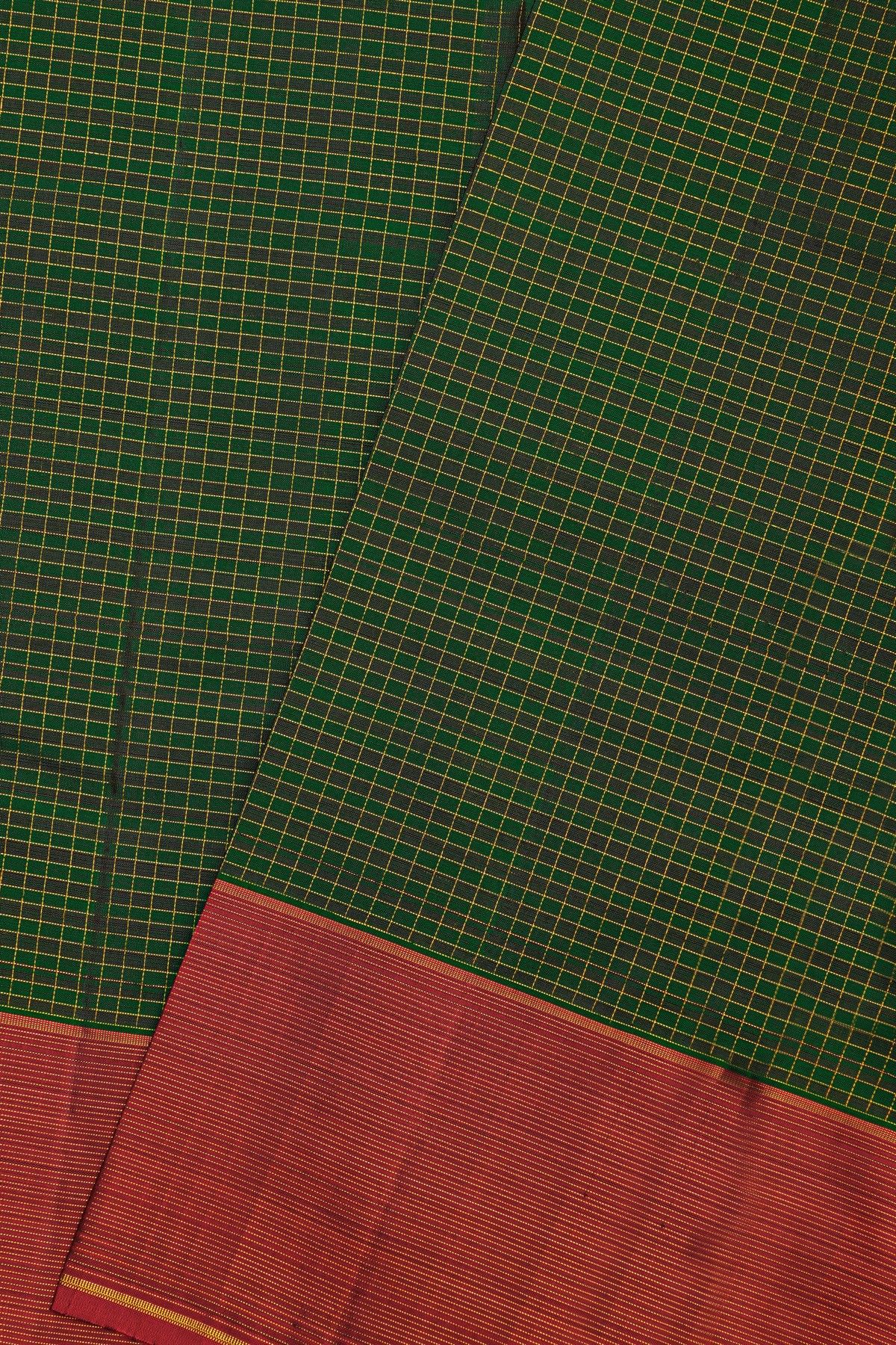 Kancheepuram Silk Bottle Green Saree With Zari Checks Body