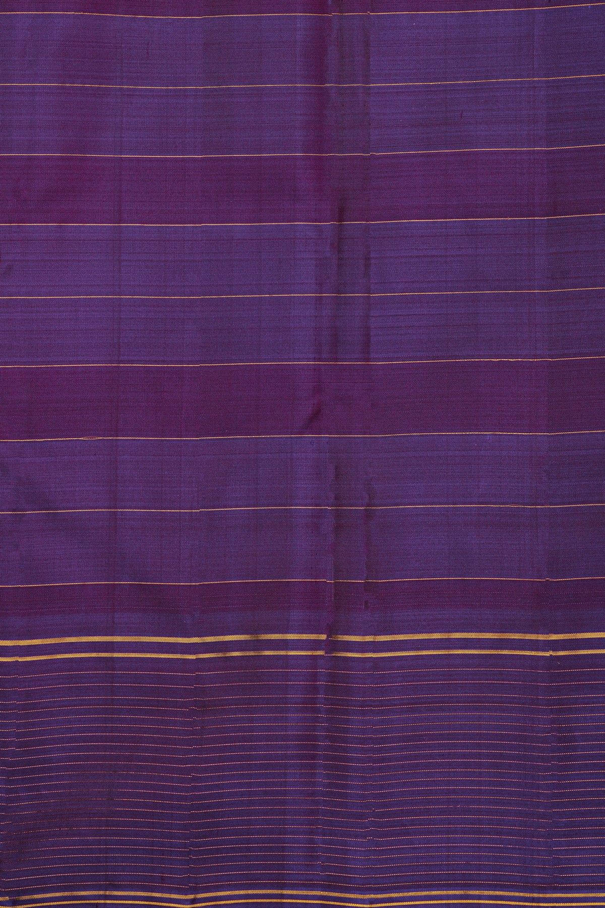 Kancheepuram Silk Violet Saree With Zari Checks And Elephant Buttis Body