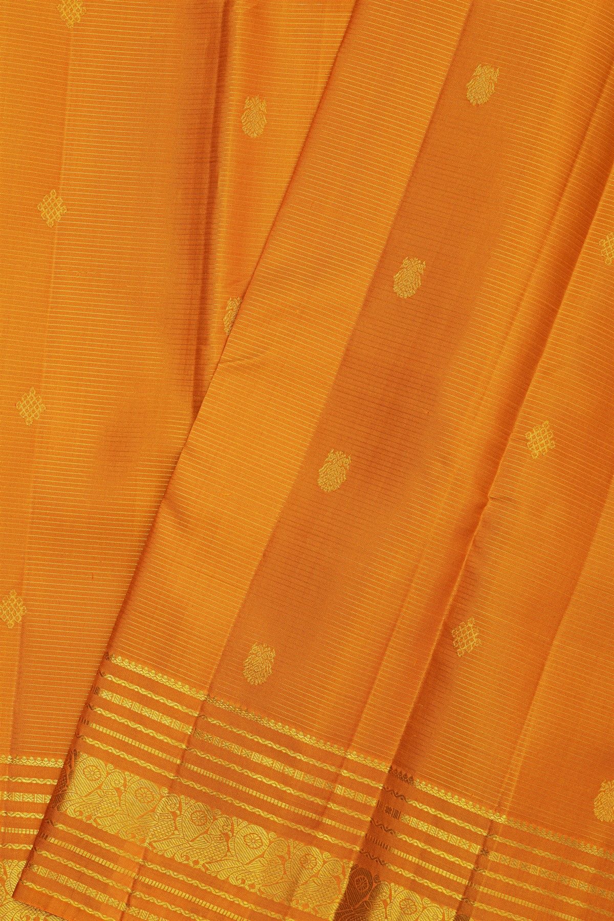 Kancheepuram Silk Mustard Saree With Vaira Oosi Floral And Gandaberunda Butti Body