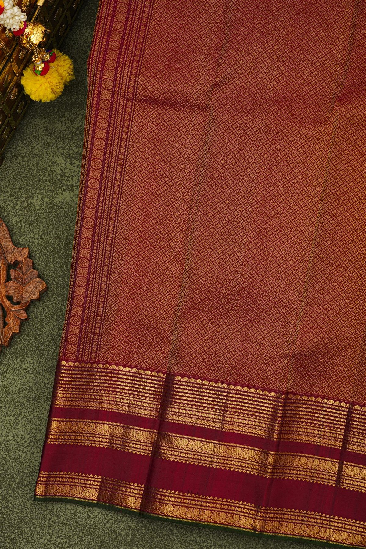 Kancheepuram Silk Mustard Yellow Saree With Zari Lines And Peacocks Buttis Body