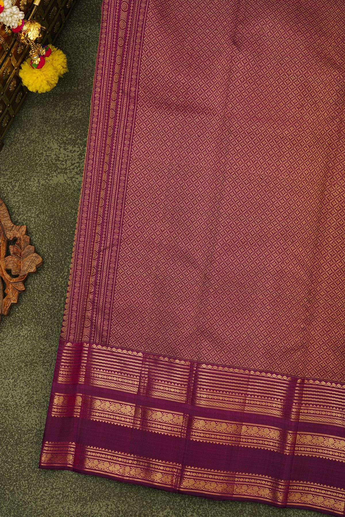 Kancheepuram Silk Pink Saree With Floral And Peacocks Buttis Body