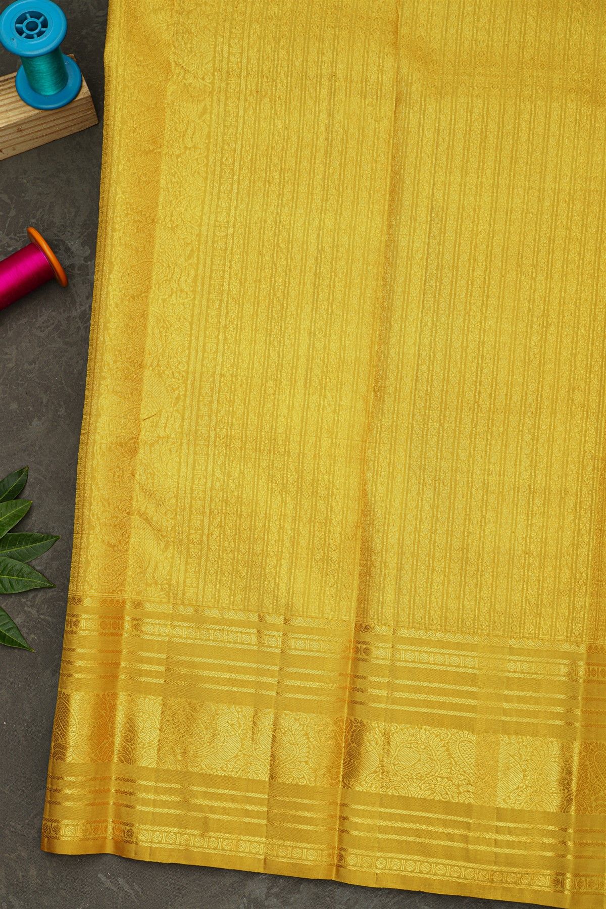 Kancheepuram Silk Mustard Yellow Saree With Peacock And Floral Border