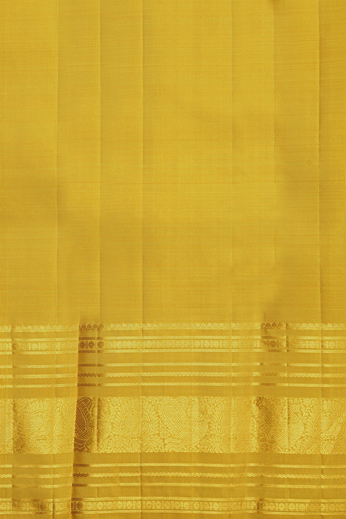 Kancheepuram Silk Mustard Yellow Saree With Peacock And Floral Border