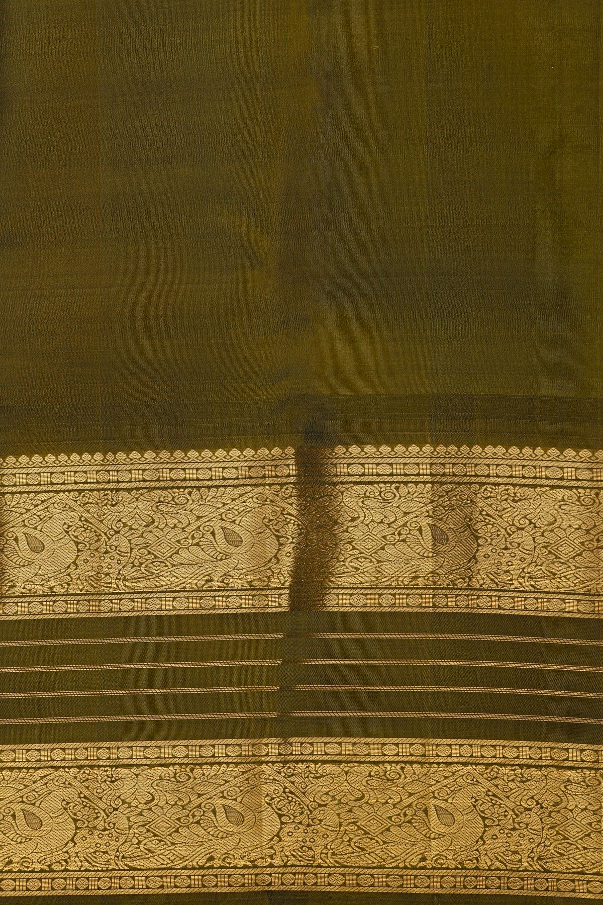 Kancheepuram Silk Mustard Yellow Saree With Zari Checks Florals And Peacocks Buttis Body