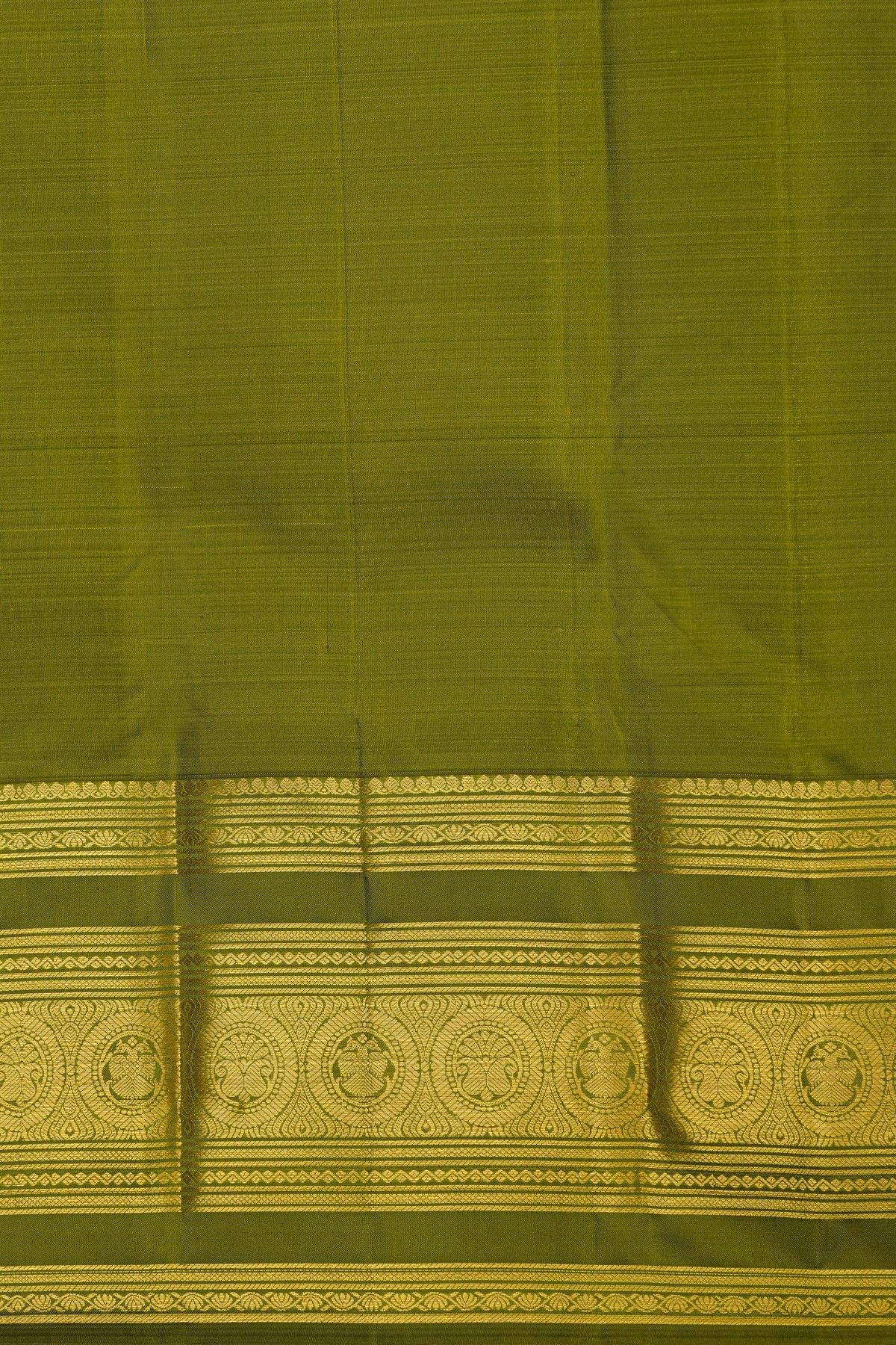 Kancheepuram Silk Lime Green Saree With Zari Checks And Floral Buttis Body