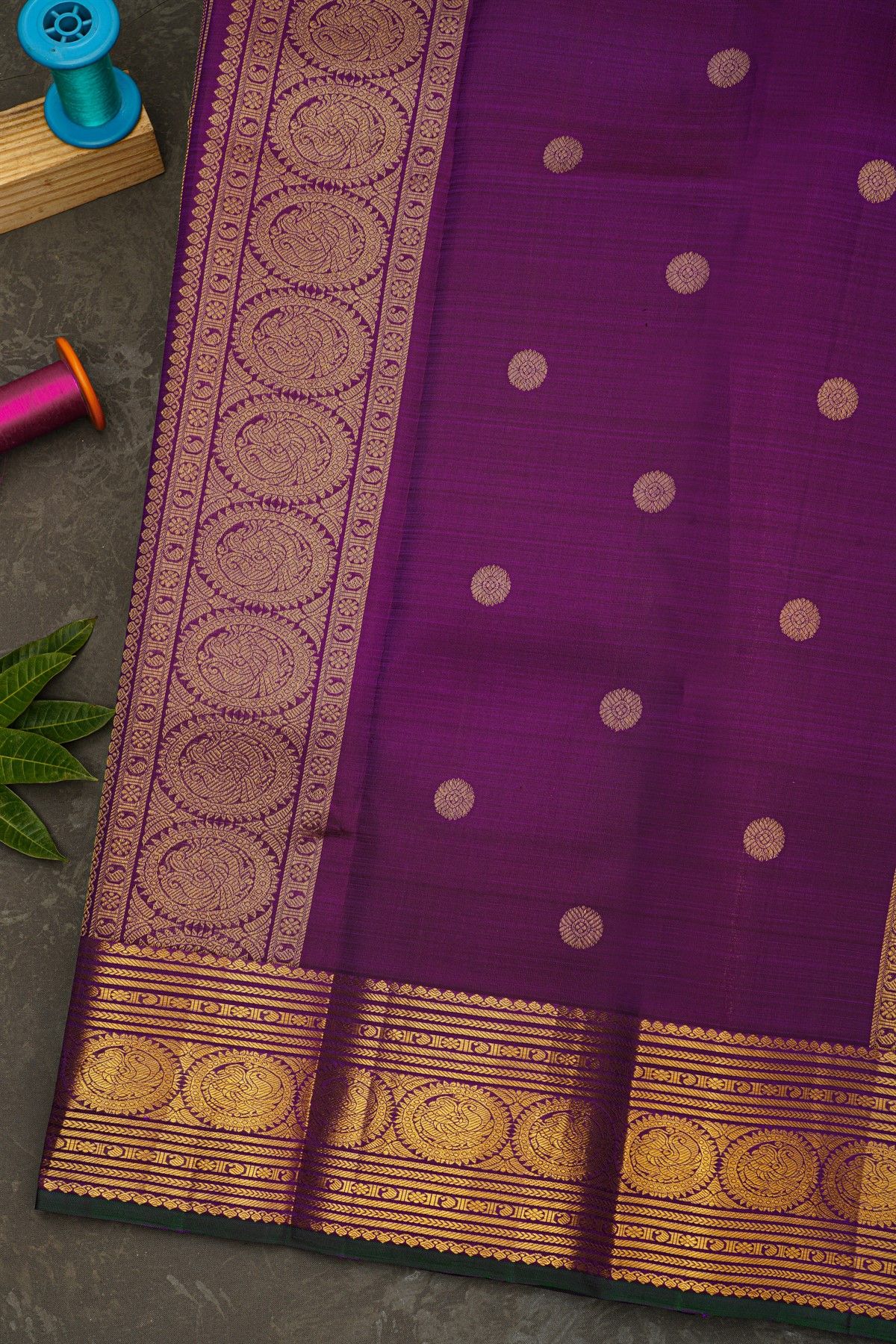 Kancheepuram Silk Rani Pink Saree With Floral Buttis Body