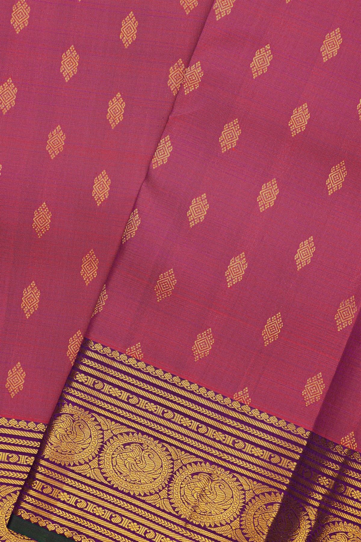 Kancheepuram Silk Rani Pink Saree With Floral Buttis Body