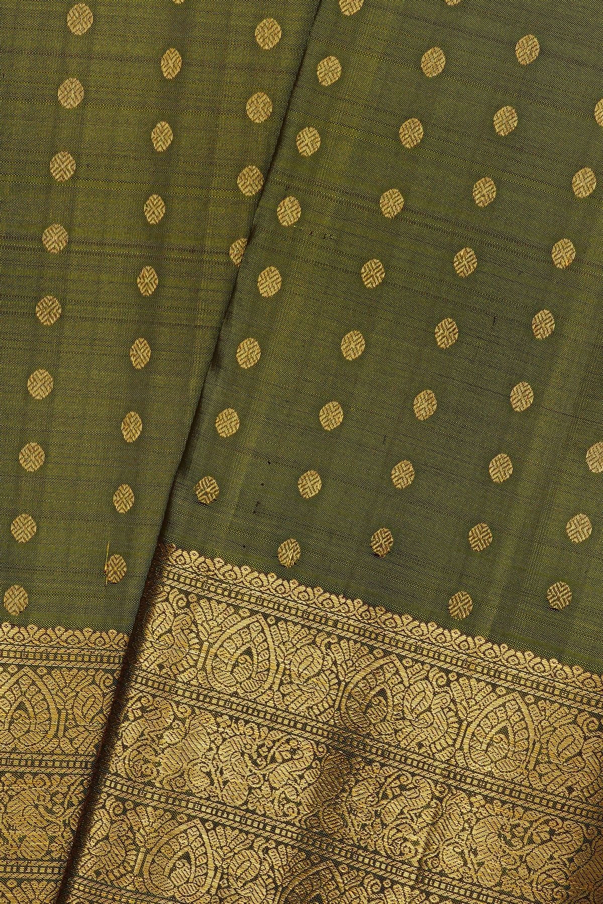 Kancheepuram Silk Mehendi Green Saree With Florals And Buttis Body