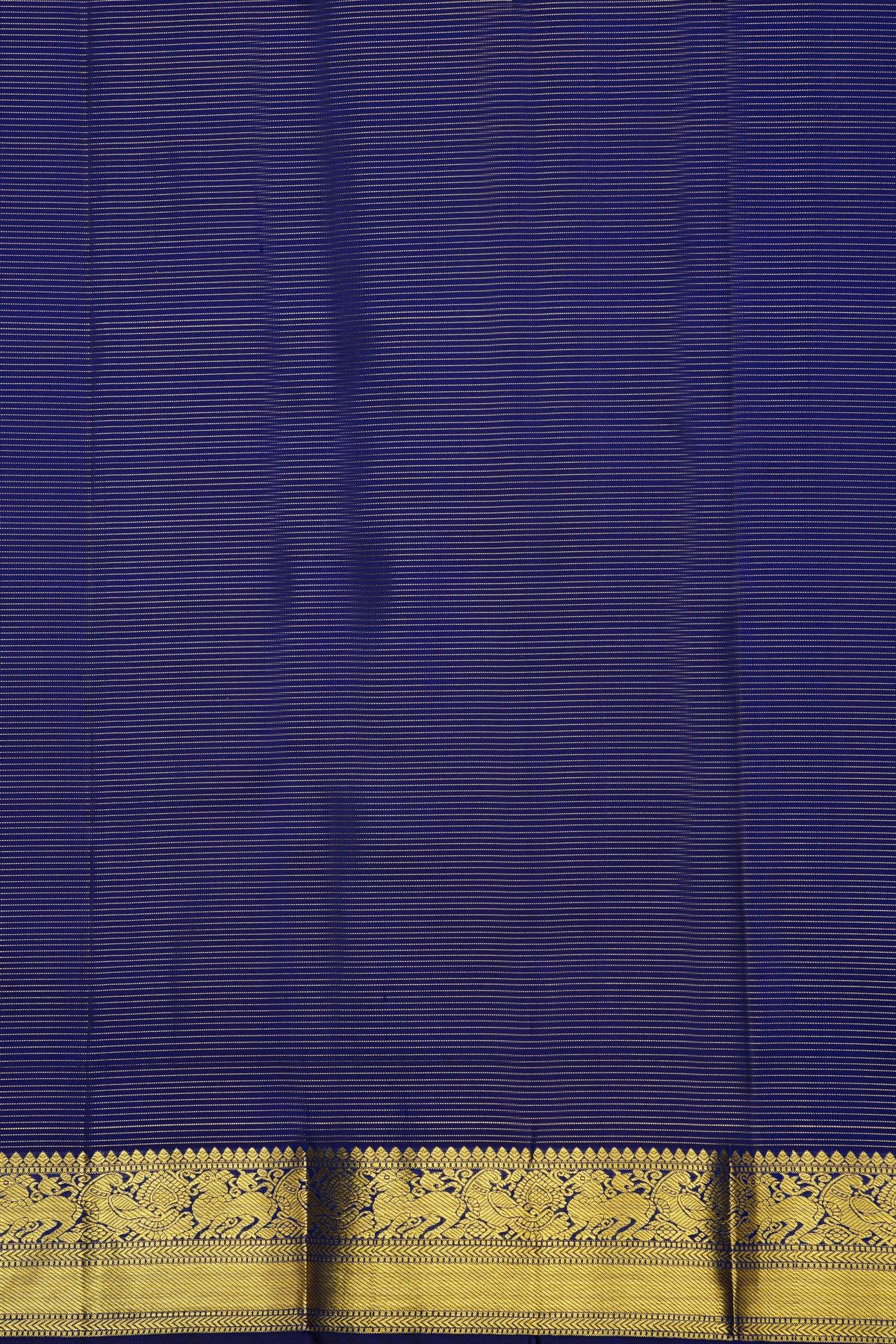Kancheepuram Silk Royal Blue Saree With Zari Cross Lines Peacocks And Yali Border