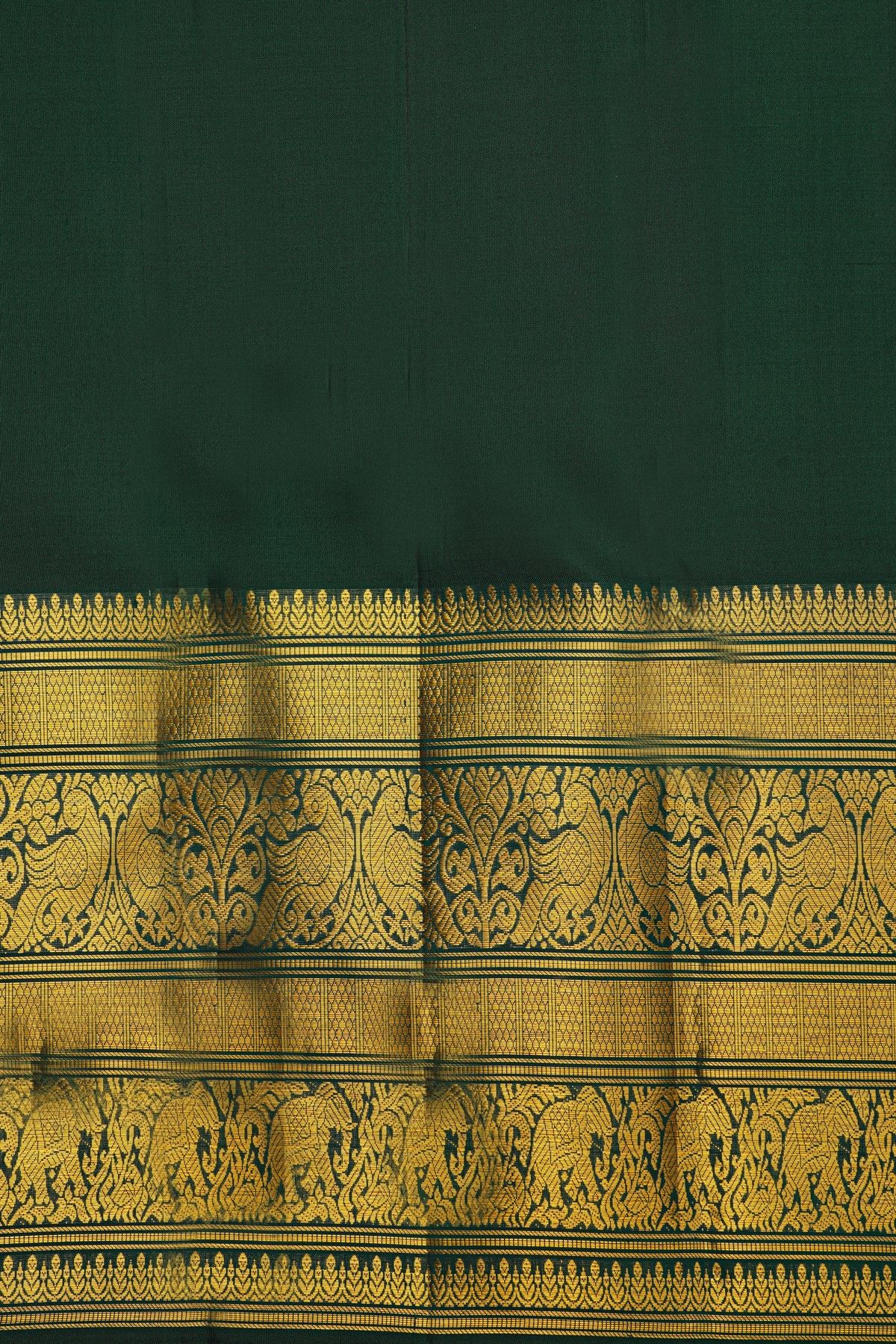 Kancheepuram Silk Bottle Green Saree With Zari Checks And Florals Buttis Body