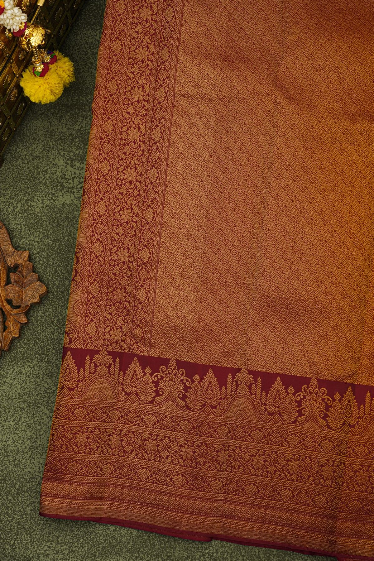 Kancheepuram Silk Maroon Saree With Florals Turning Border
