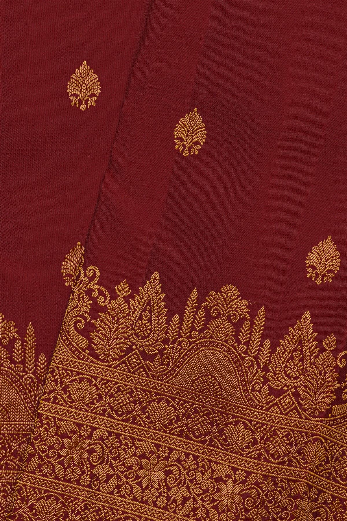 Kancheepuram Silk Maroon Saree With Florals Turning Border