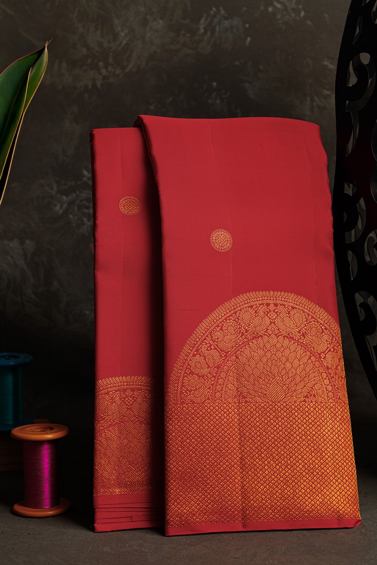 Kancheepuram Silk Red Saree With Self Turning Border