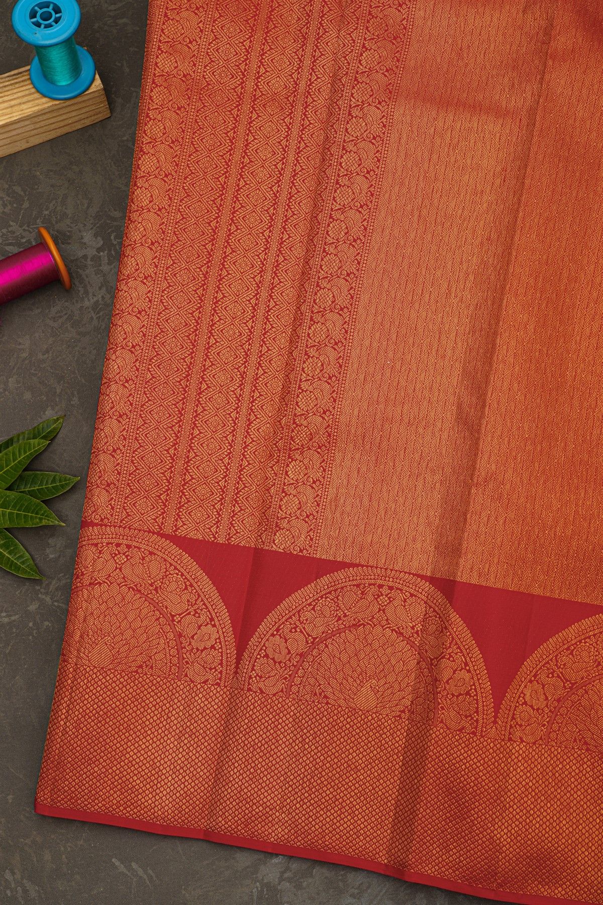 Kancheepuram Silk Red Saree With Self Turning Border