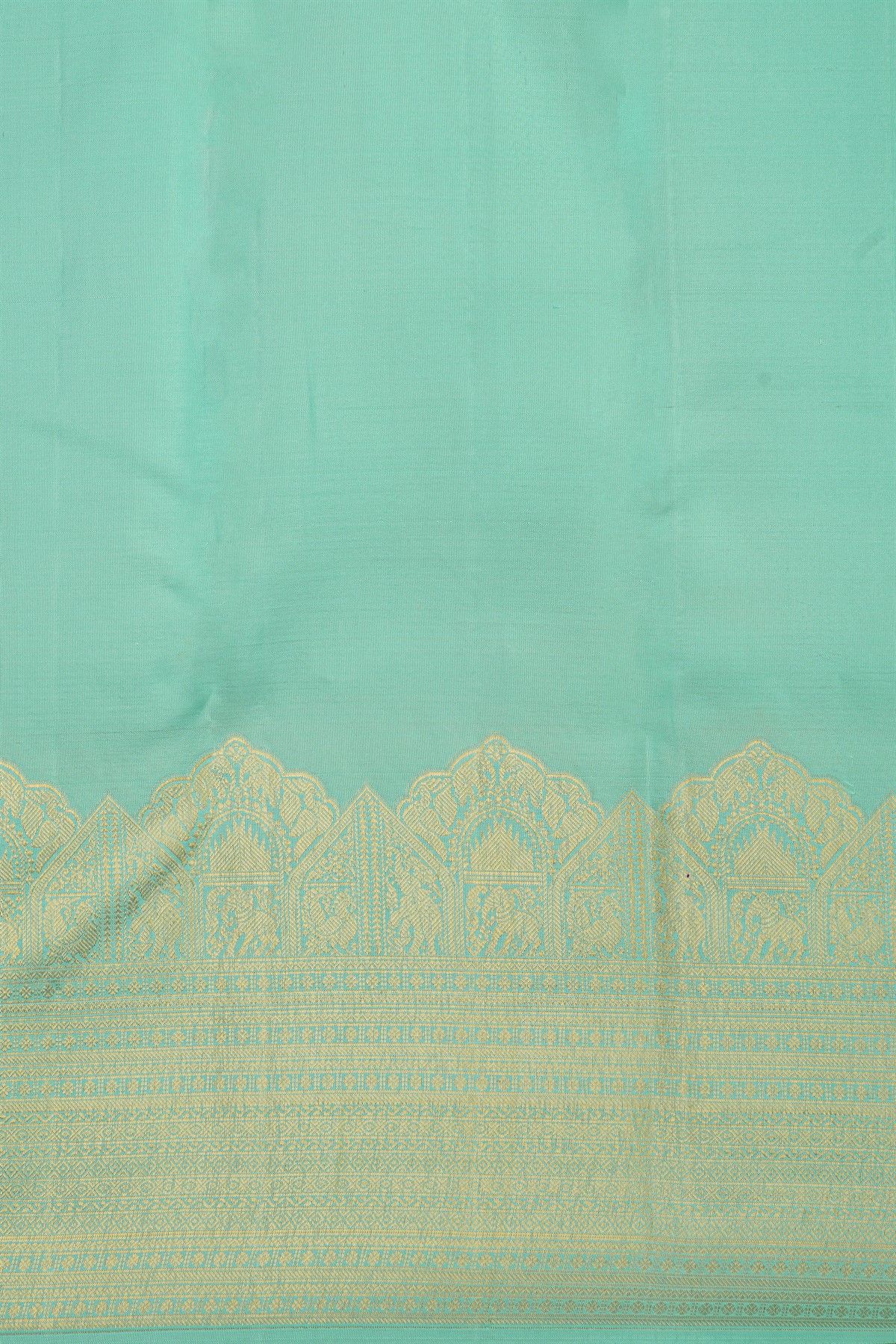 Kancheepuram Silk Sea Green Saree With Lakshdweep Buttis And Self Turning Border
