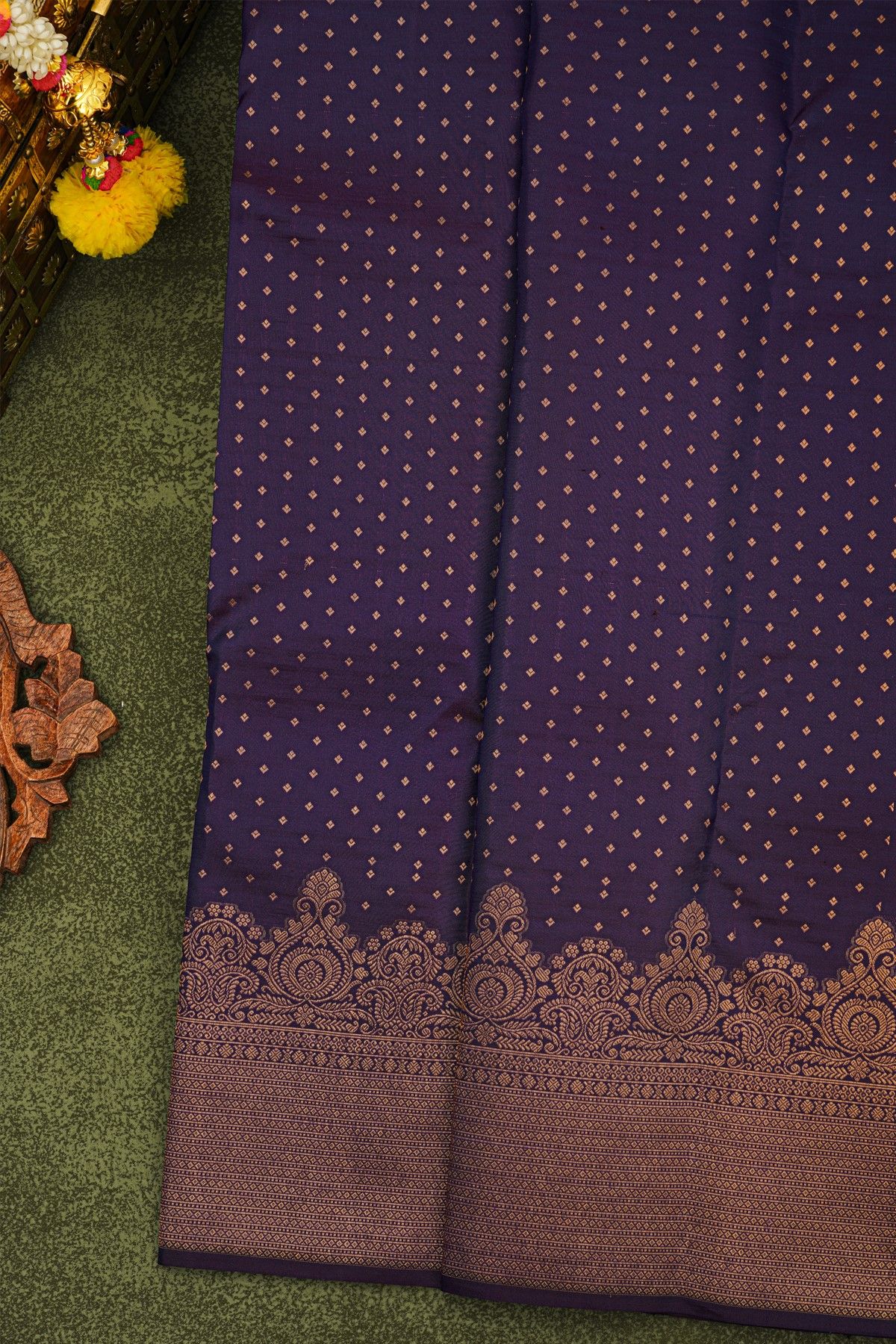 Kancheepuram Silk Dark Violet Saree With Self Turning Border