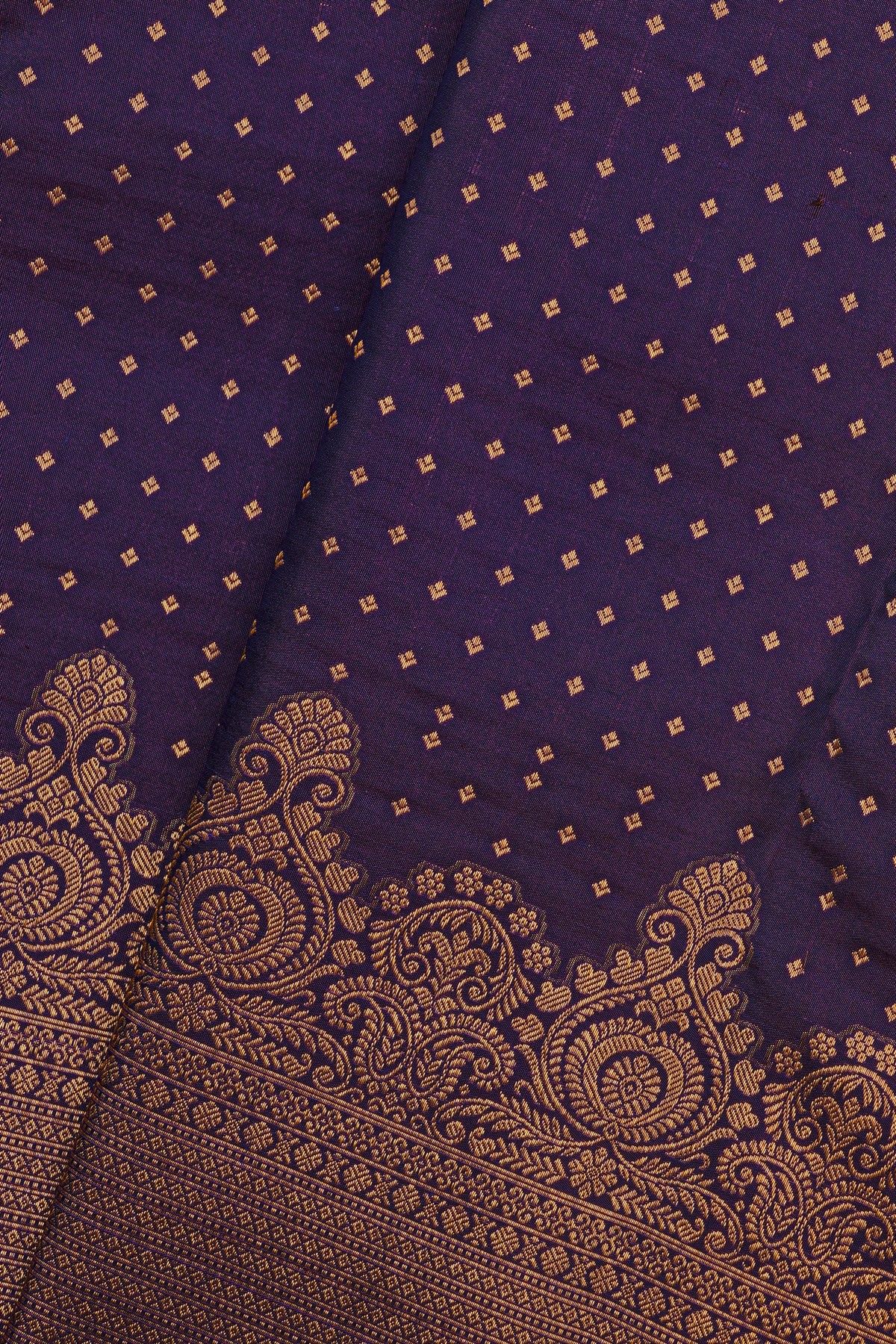 Kancheepuram Silk Dark Violet Saree With Self Turning Border