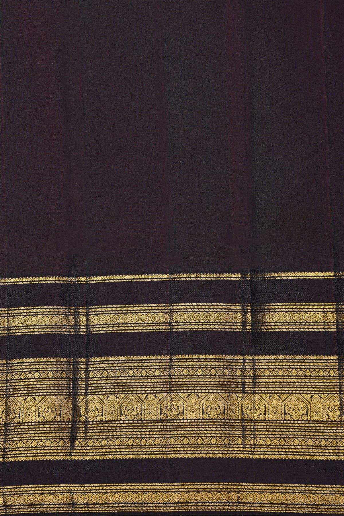 Kancheepuram Silk Bottle Green Saree With Florals And Gandaberunda Buttis Body