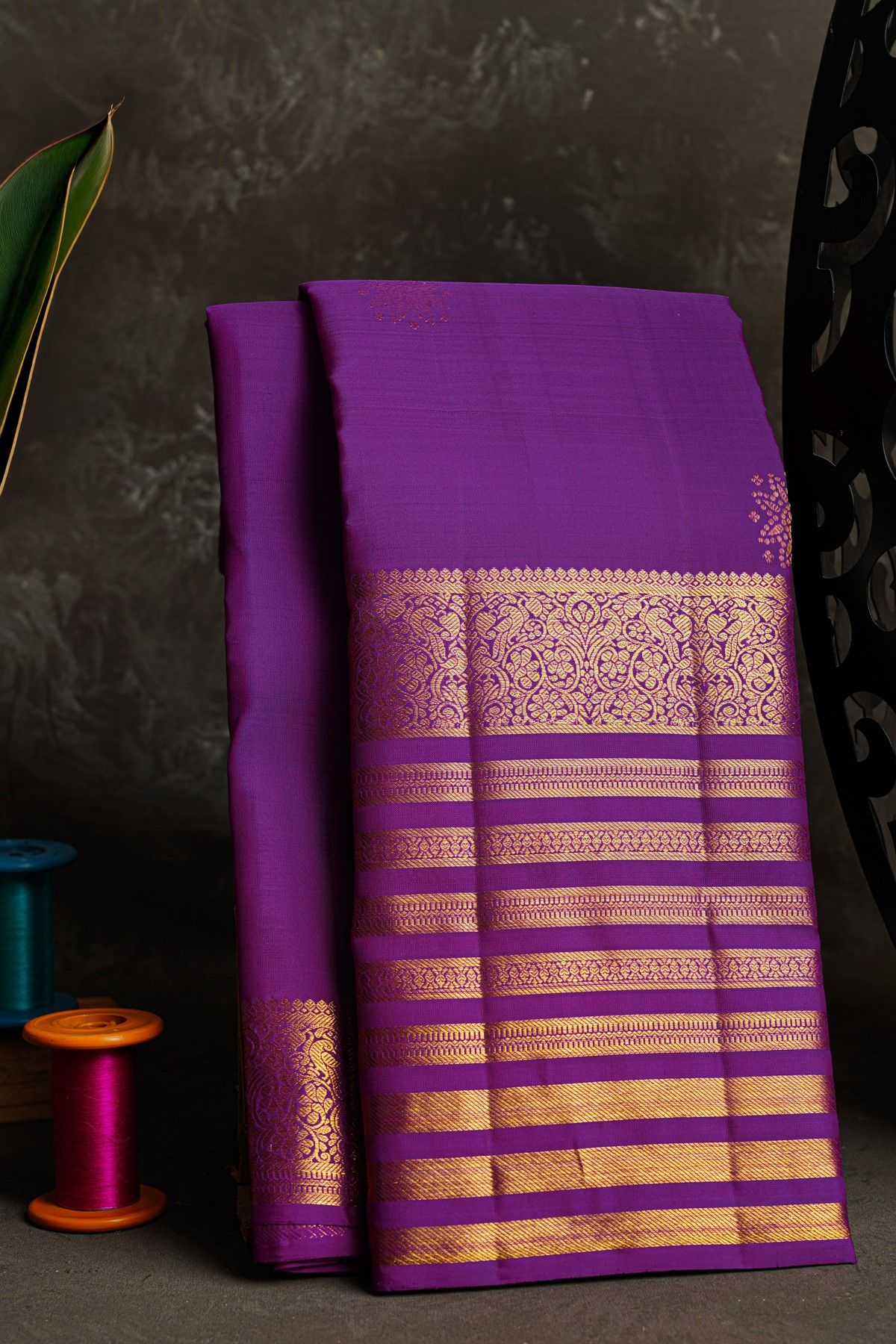 Kancheepuram Silk Purple Saree With Florals And Buttis Body