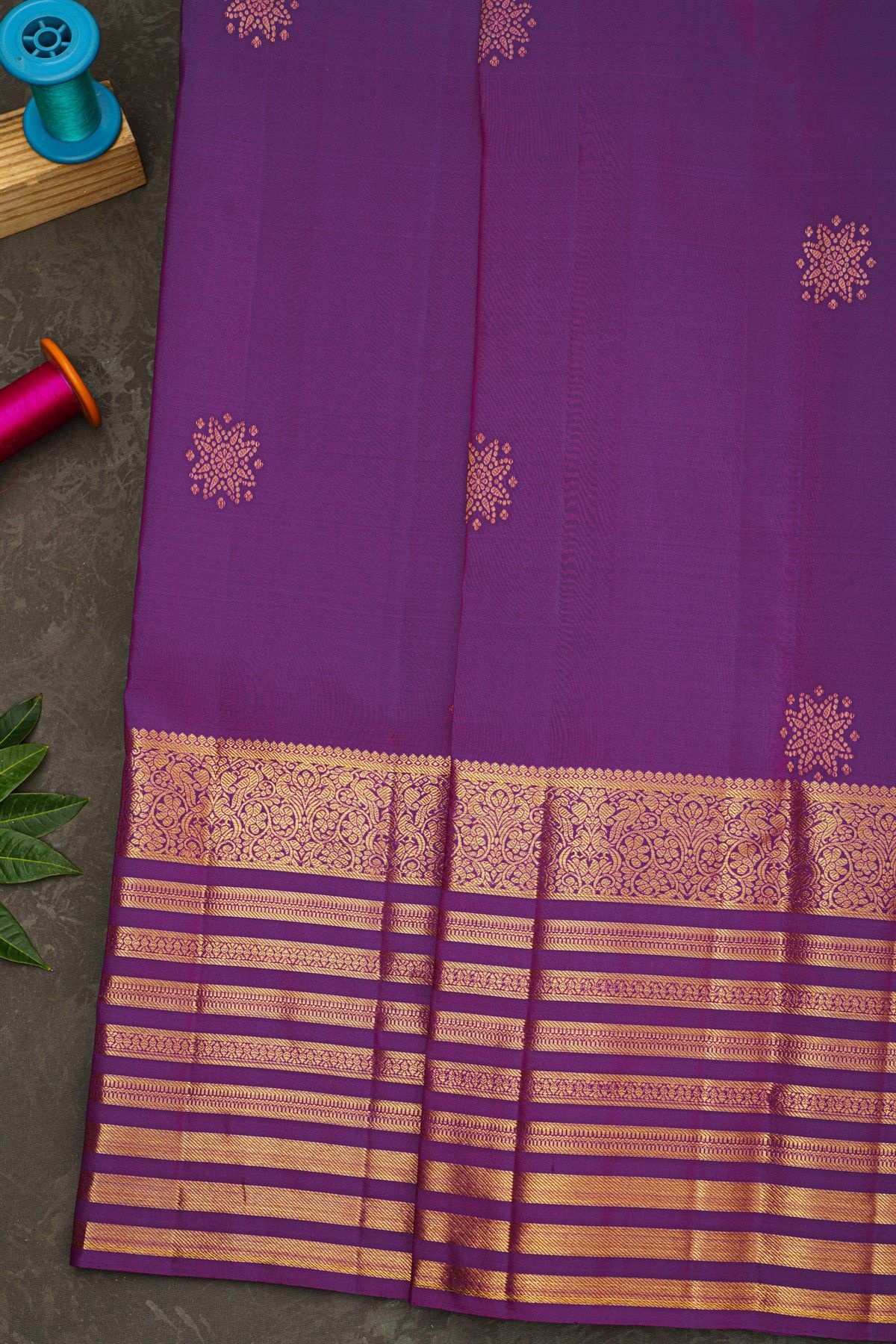 Kancheepuram Silk Purple Saree With Florals And Buttis Body