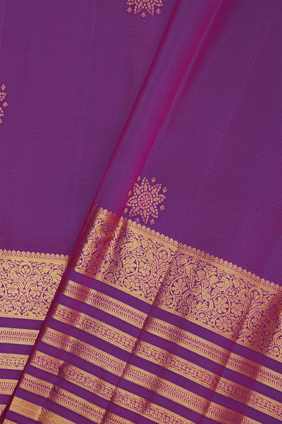 Kancheepuram Silk Purple Saree With Florals And Buttis Body