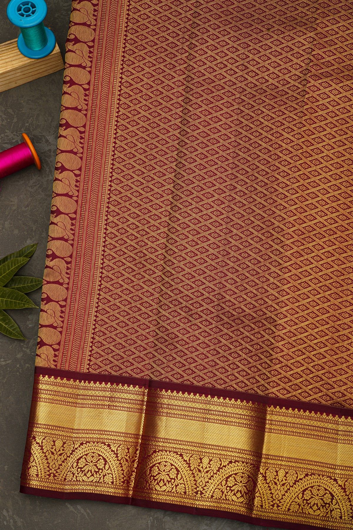 Kancheepuram Silk Sea Green Saree With Peacock Buttis In Zari Checks Body