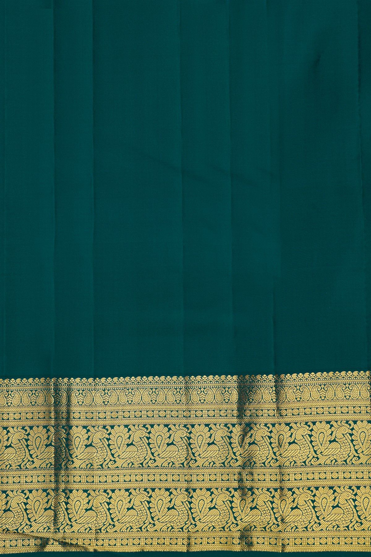 Kancheepuram Silk Peacock Green Saree With Paisley And Peacocks Border