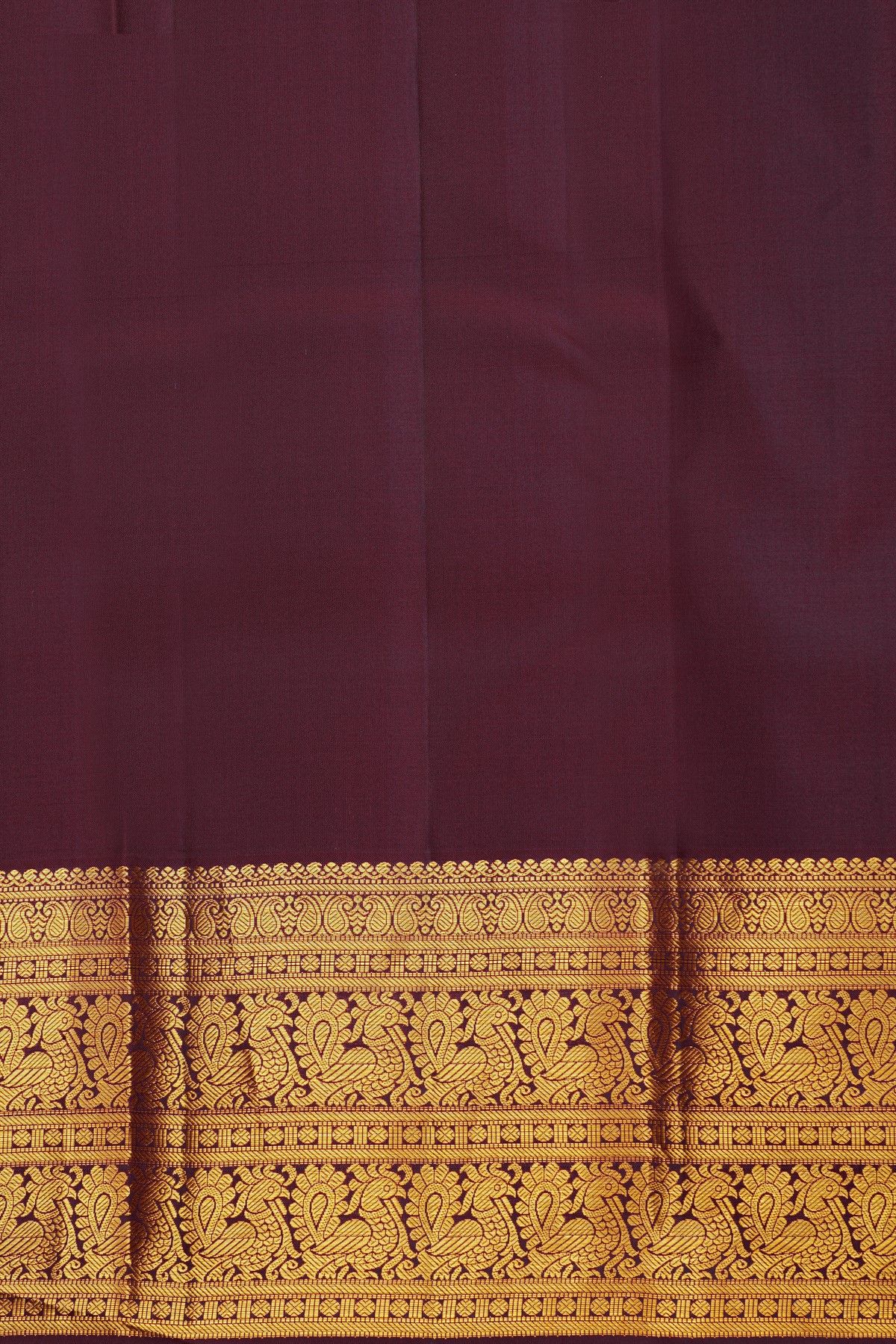 Kancheepuram Silk Dark Wine Saree With Paisley And Peacocks Border