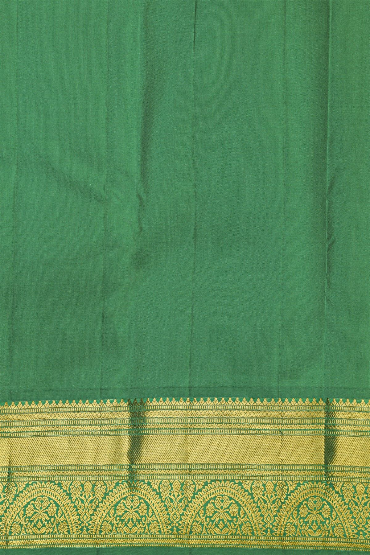 Kancheepuram Silk Green Saree With Zari Checks And Gandaberunda Buttis Body