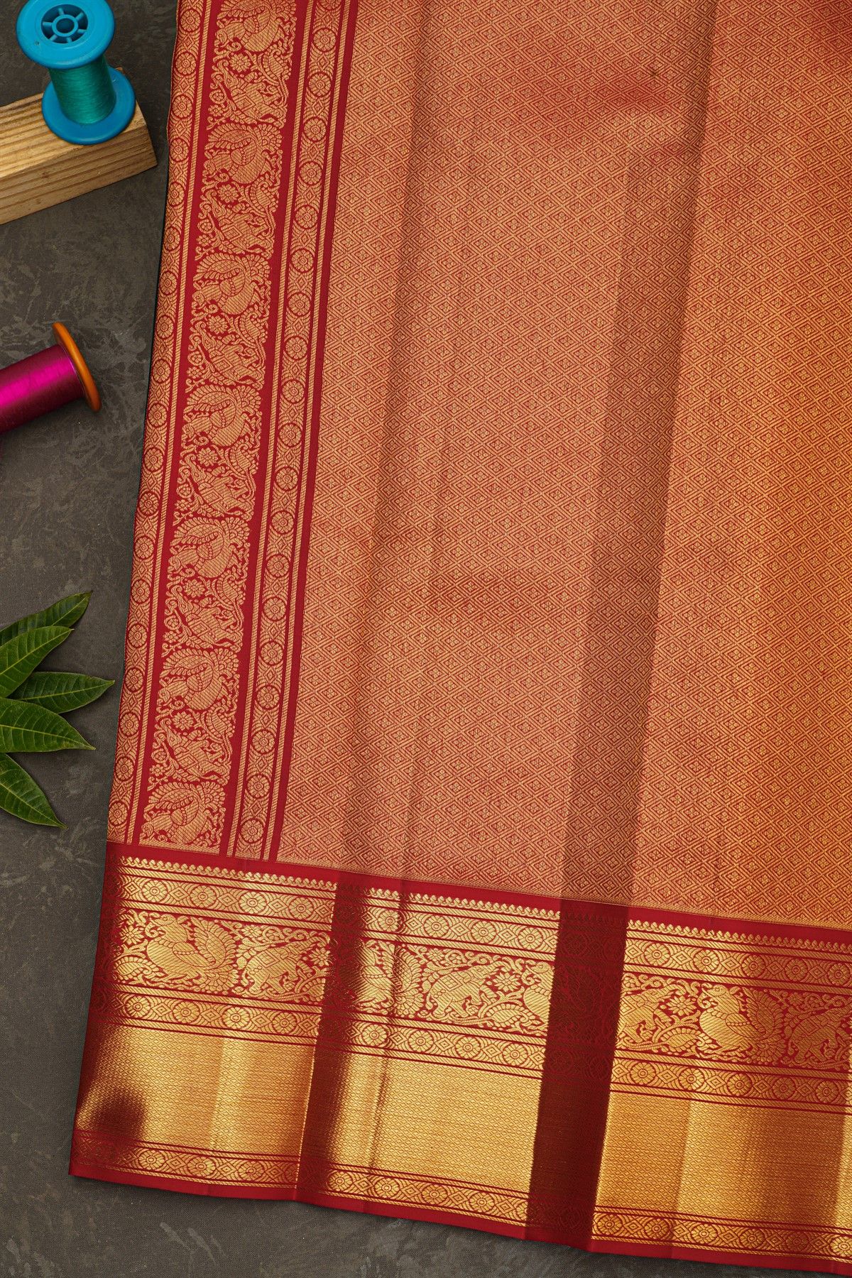 Kancheepuram Silk Bottle Green Saree With Gandaberunda And Rudraksha Buttis Body