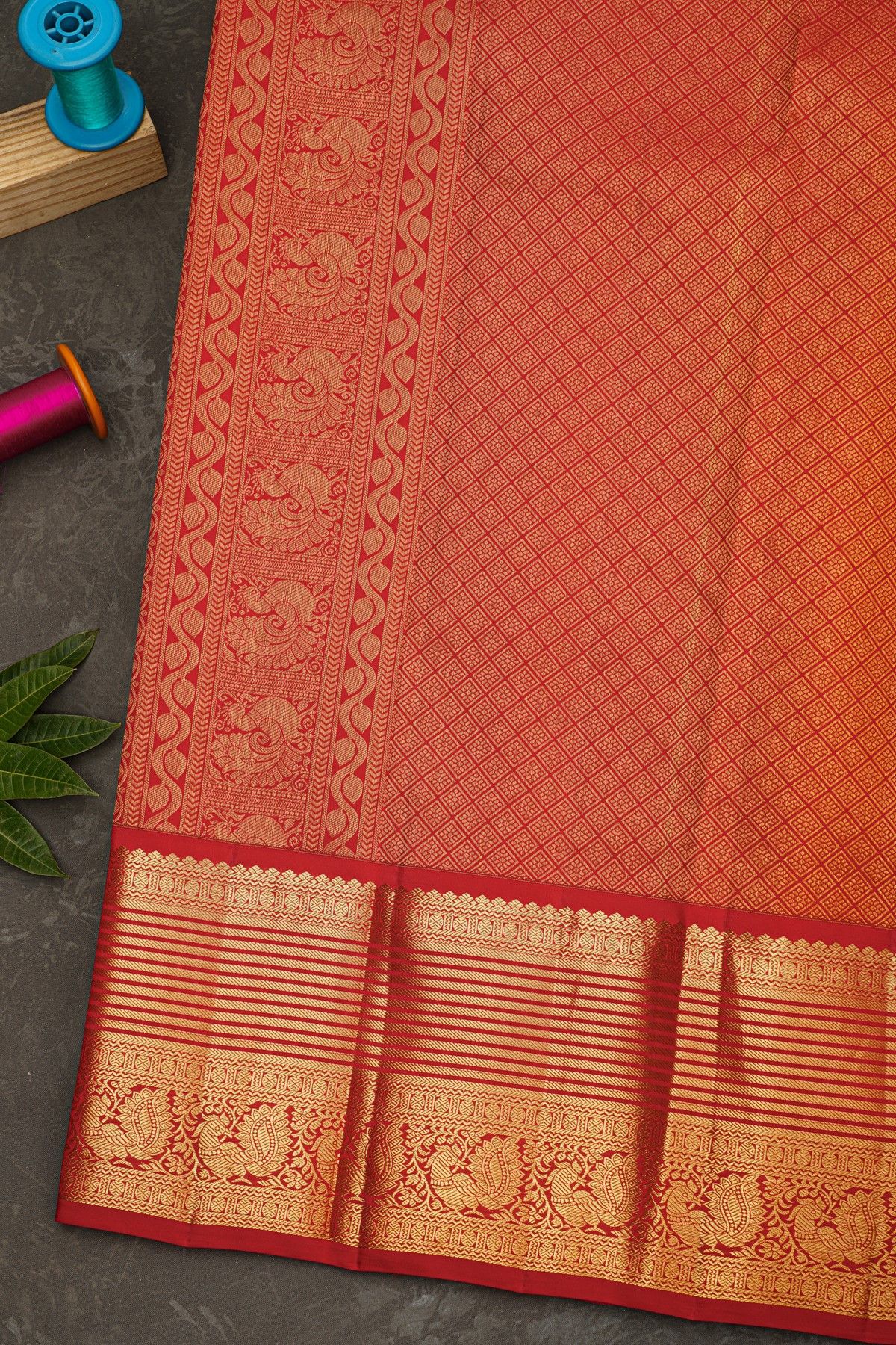 Kancheepuram Silk Lime Green Saree With Peacocks And Florals Buttis Body