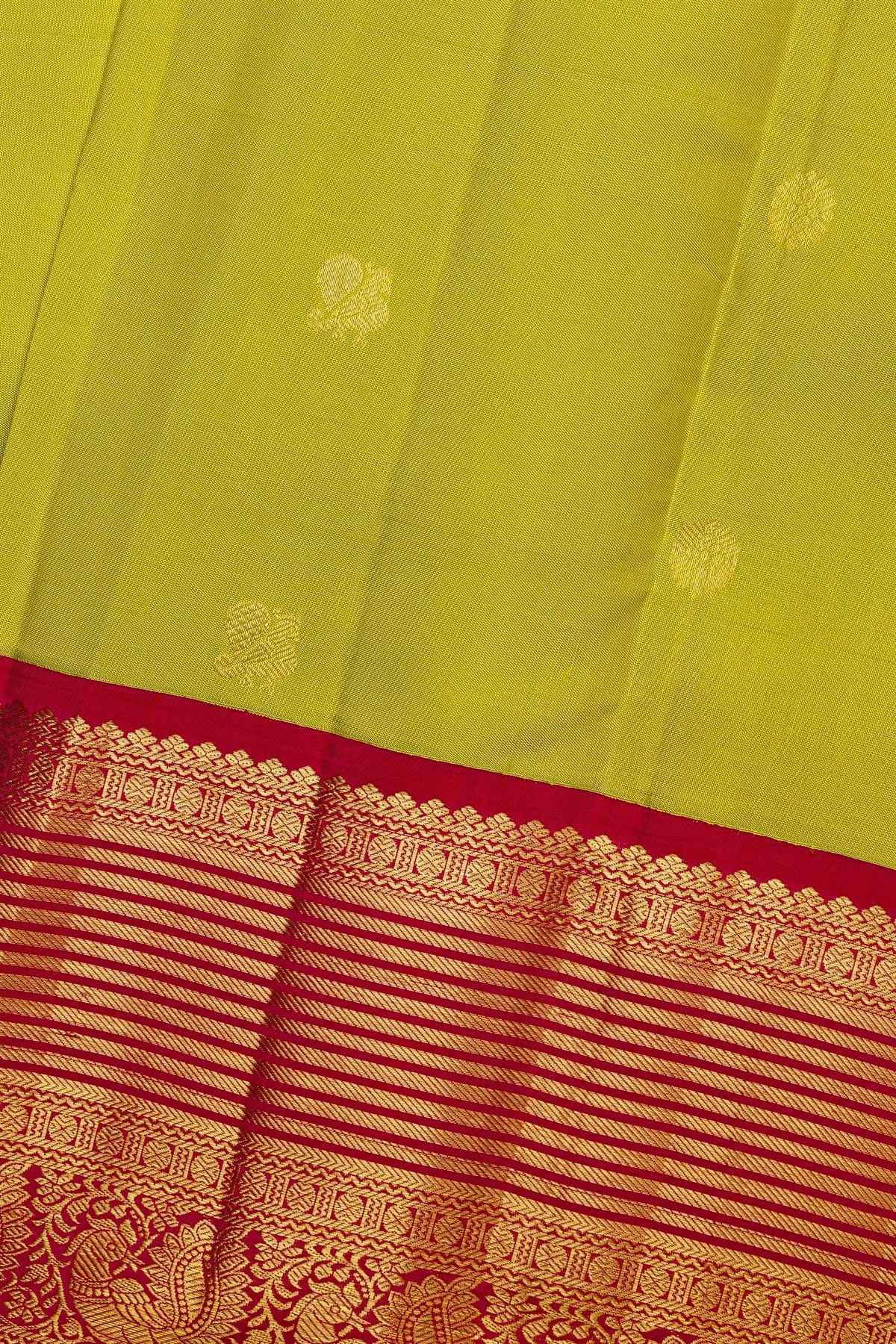 Kancheepuram Silk Lime Green Saree With Kuttu Border