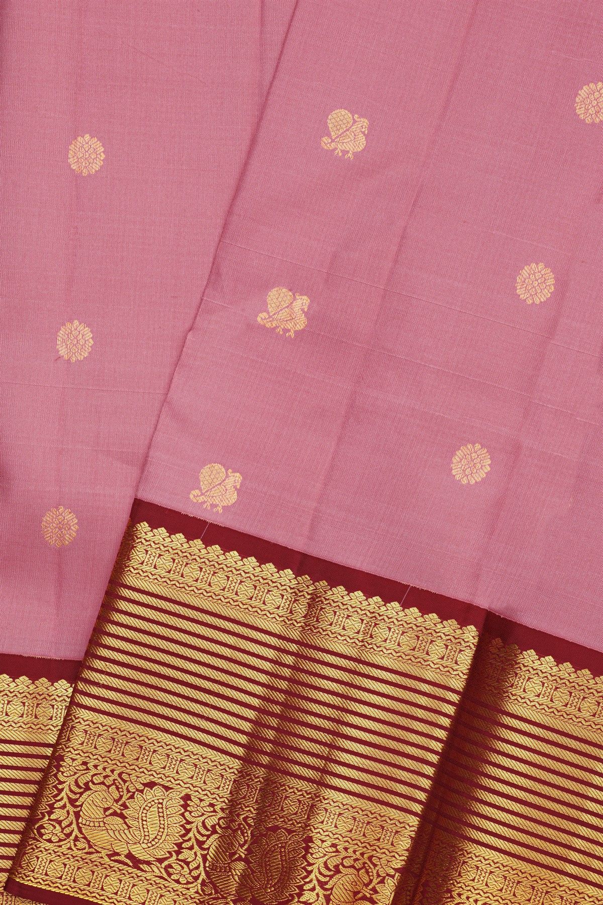 Kancheepuram Silk Onion Pink Saree With Kuttu Border
