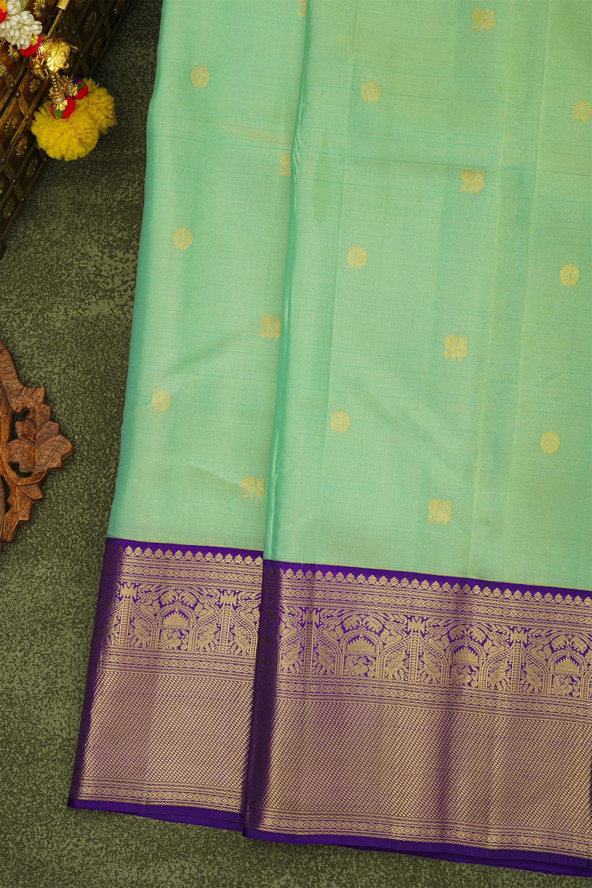 Kancheepuram Silk Mint Green Saree With Kuttu Border