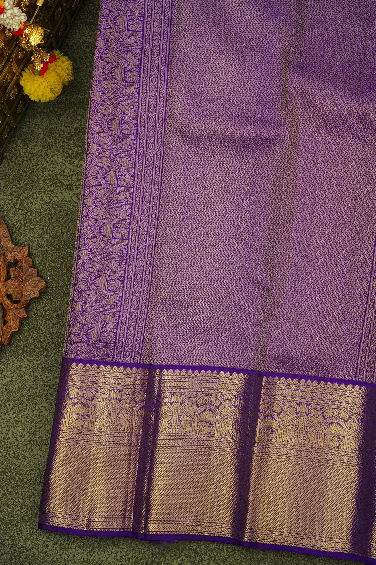 Kancheepuram Silk Mint Green Saree With Kuttu Border