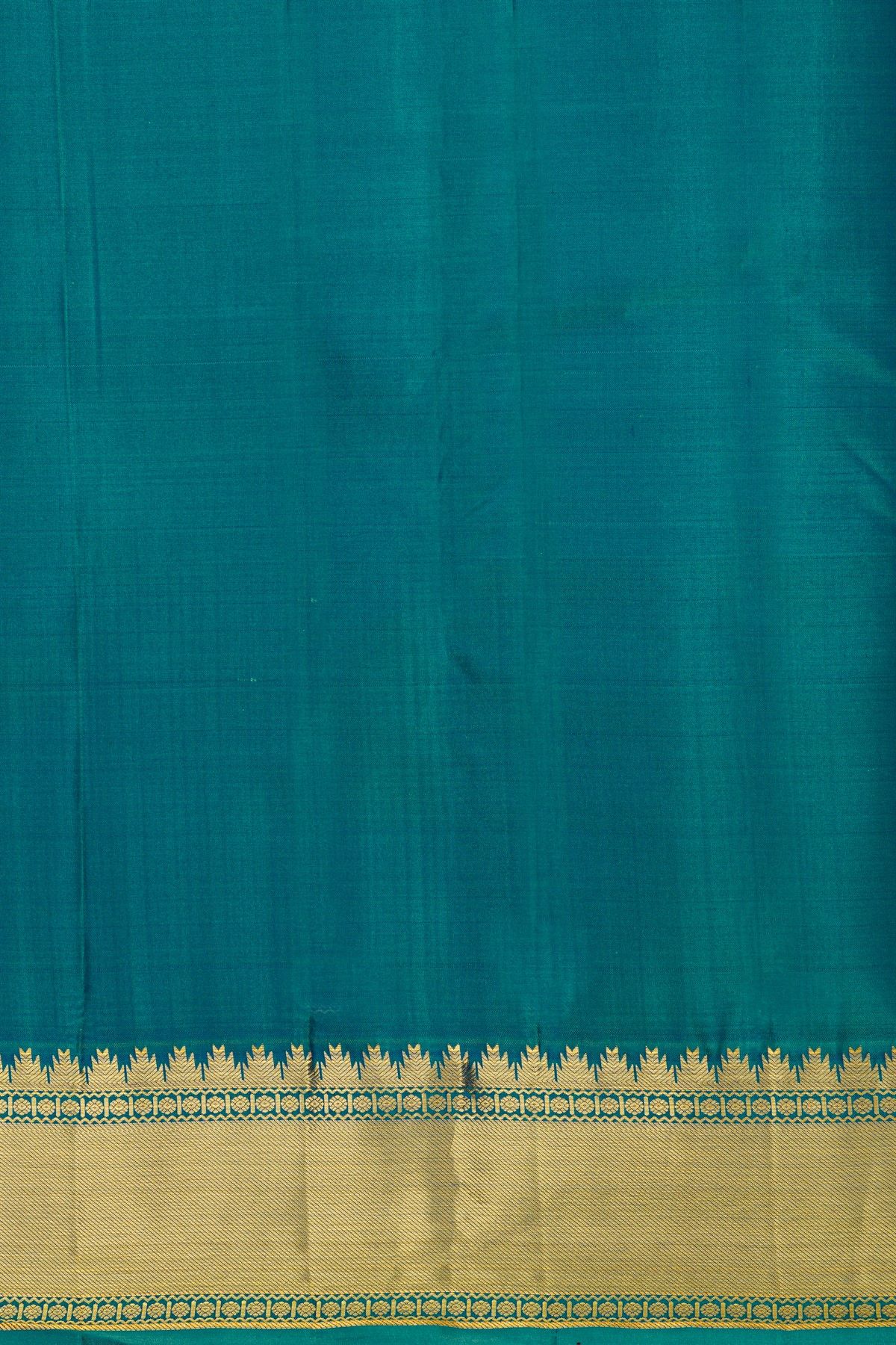 Kancheepuram Silk Teal Blue Saree With Gold Zari Striped Border