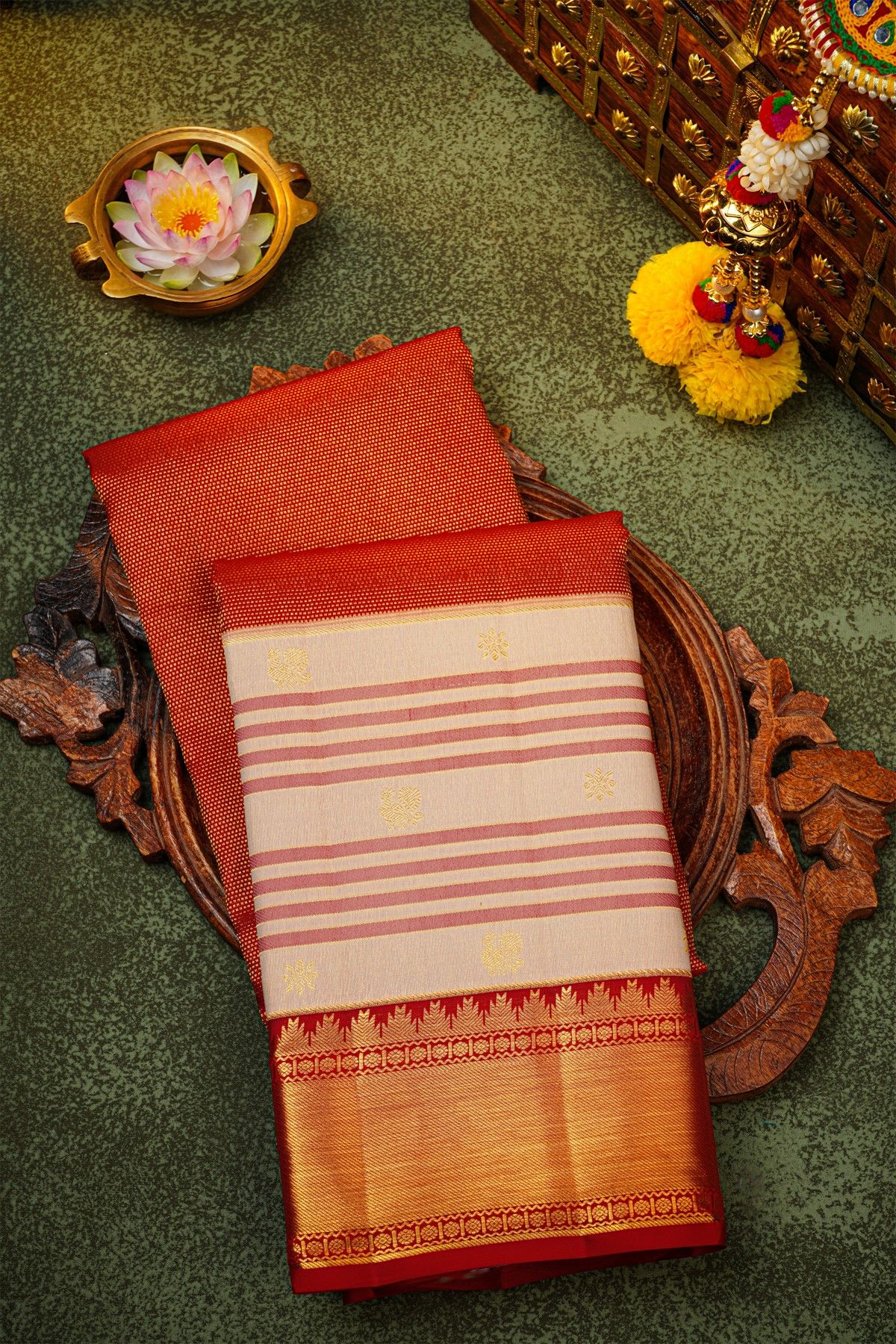 Kancheepuram Silk Red Saree With All Over Zari Weave Body
