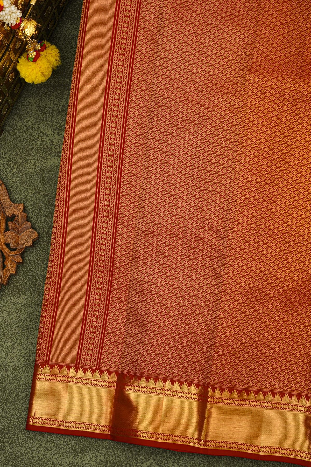 Kancheepuram Silk Red Saree With All Over Zari Weave Body