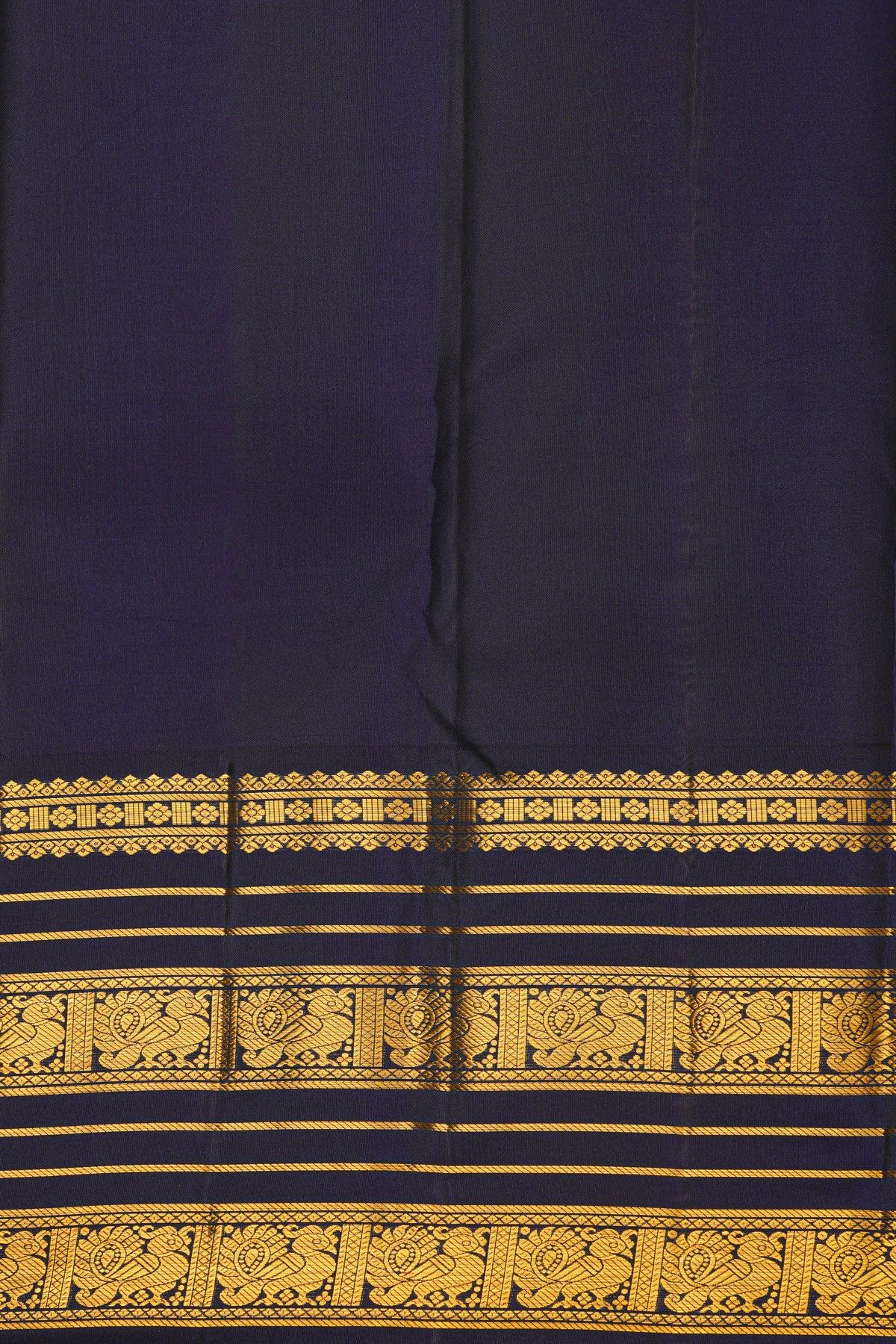Kancheepuram Silk Orange Saree With Zari Lines And Peacocks Border